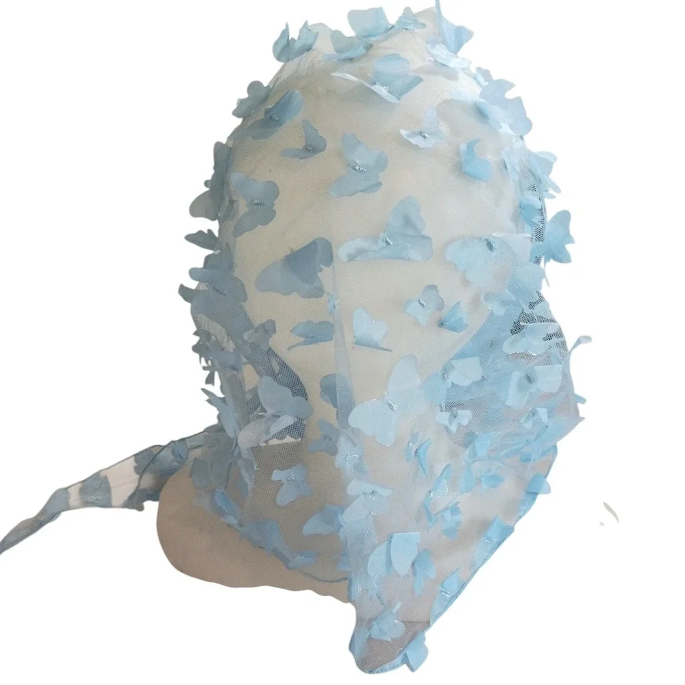 Light Blue 3D Butterfly Mesh Head Scarf Babushka Kerchief Fairycore‎ Accessory